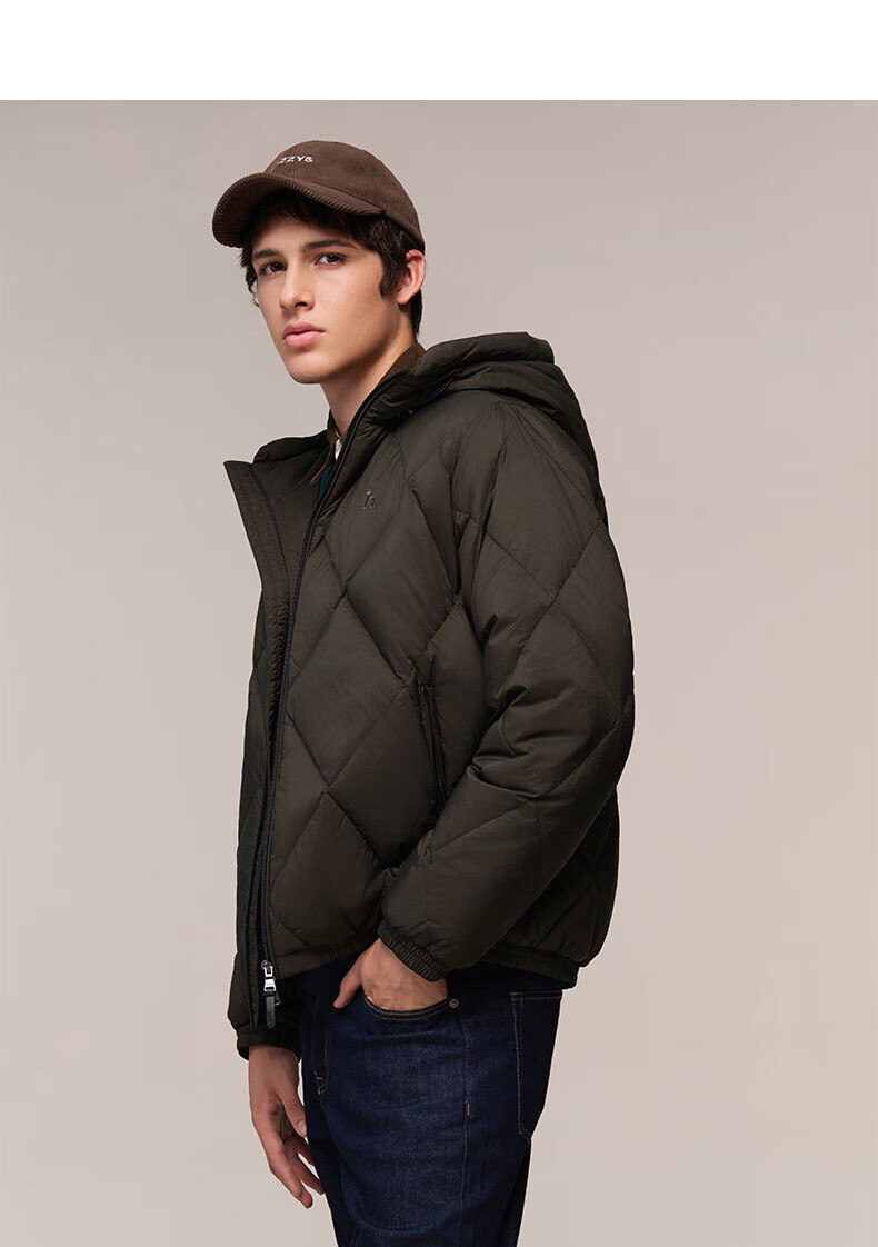 HAZZYS Men's Winter Goose Down Hooded Quilted Short Thick Jacket ASFZU0CDX07 7