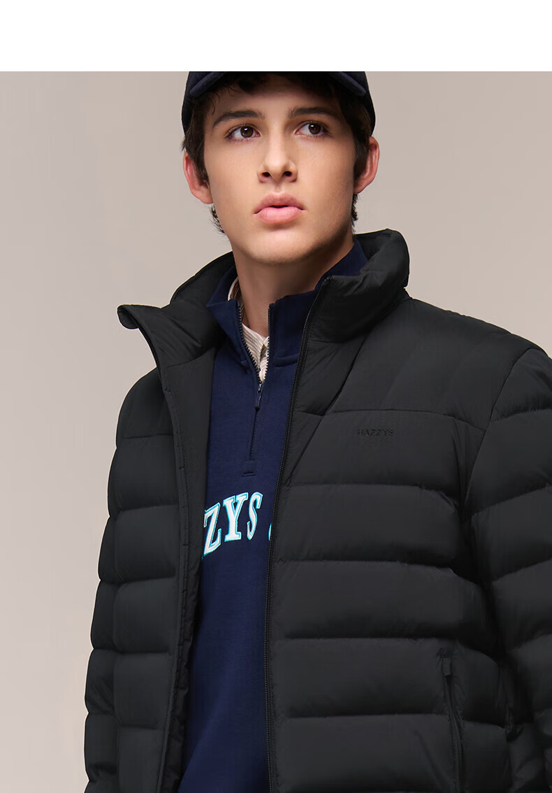 HAZZYS Men's Winter Goose Down Jacket Simple Casual Stand Collar Coat ASFZU0CDX09 13