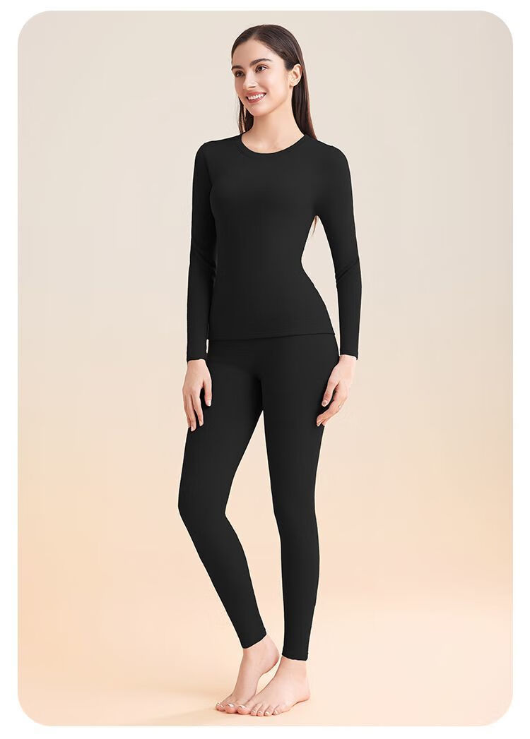GUJIN Double-Sided Fleece Lined Mink Cashmere and Lyocell Thermal Underwear Set for Women Thickened Autumn Winter Heat Retaining Base Layer Top and Bottom 18