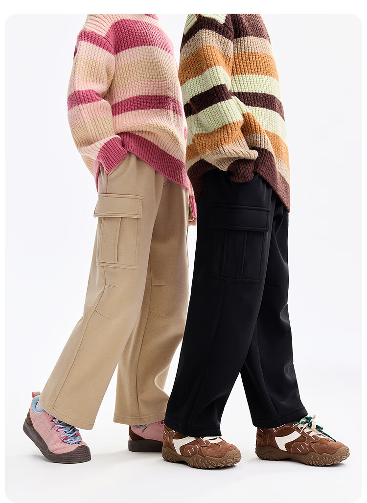 Annil Anti-Static Kids Fleece-Lined Pants Boys Girls Casual Trousers 2025 Winter New Stone Honey Coffee 150 3