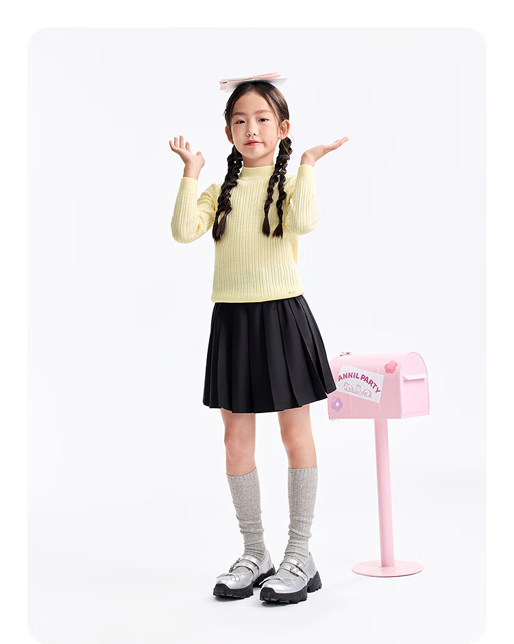 Annil Kids Girls' Mid-Neck Long Sleeve Knit Sweater 2025 Winter New Slim Fit Base Shirt Energetic Pink Size 150 6