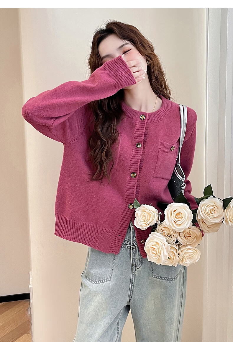 TonLion 2025 Autumn Winter New Small Fragrance Style Cardigan Sweater Women Round Neck Gentle Temperament Knitwear 10