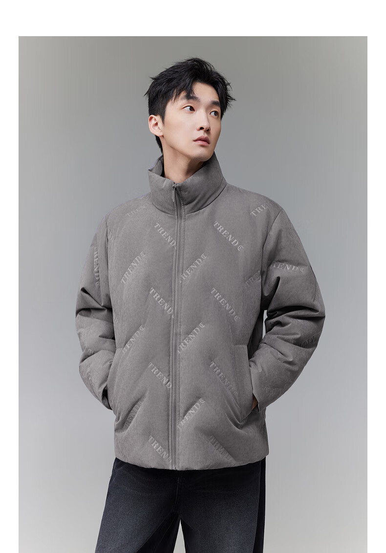 CABBEEN Men's Down Jacket Peach Skin Fabric with Three-Proofing Seamless Lettering Casual Winter Down Coat 8