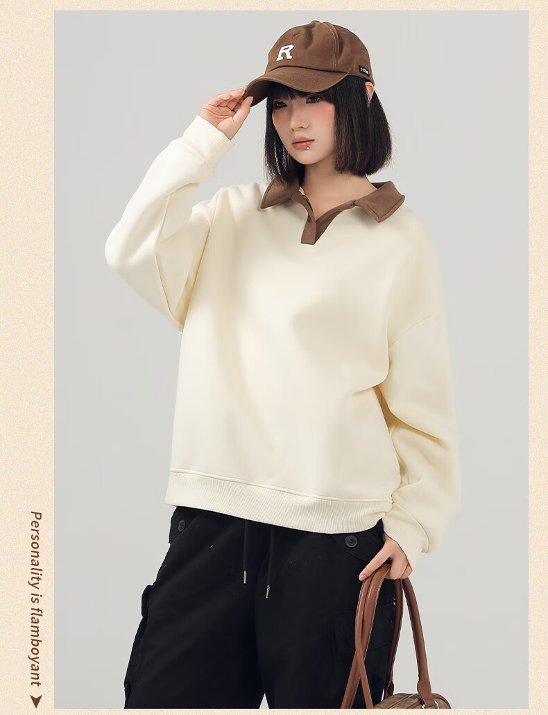Jeanswest Women's Heather Gray Polo Collar Sweatshirt 2026 New College Style Lazy Chic Top Colorblock Jacket 17