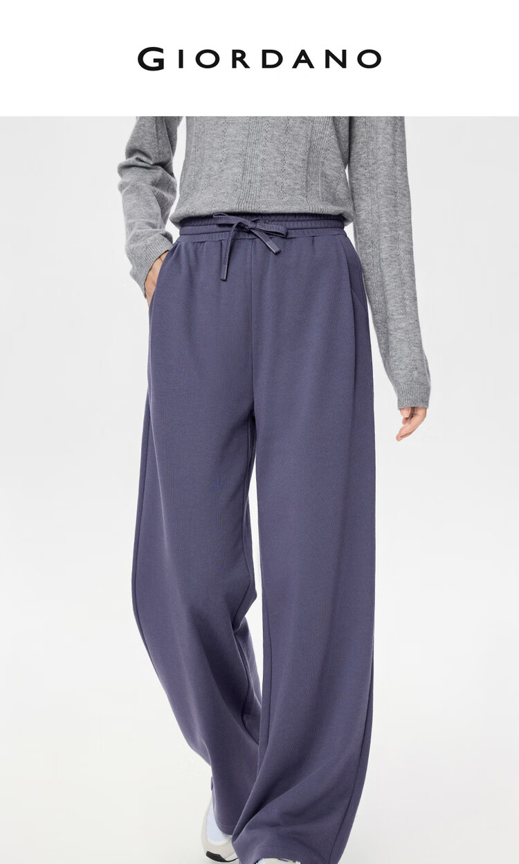 Giordano Women's Drawstring Sweatpants Pleated Pocket Relaxed Fit Wide Leg Elastic Waist Casual Pants 05415852 3