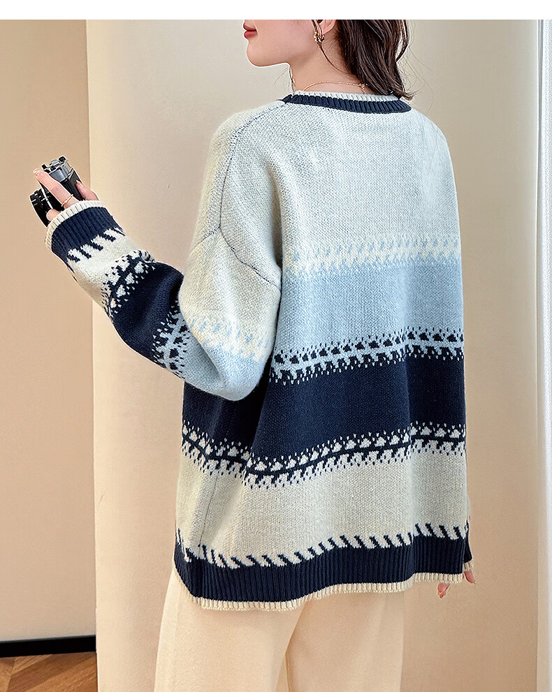 TonLion 2025 Autumn Women's Crew Neck Colorblock Wide Stripe Pullover Sweater Youthful Versatile Korean Casual Fashion 17