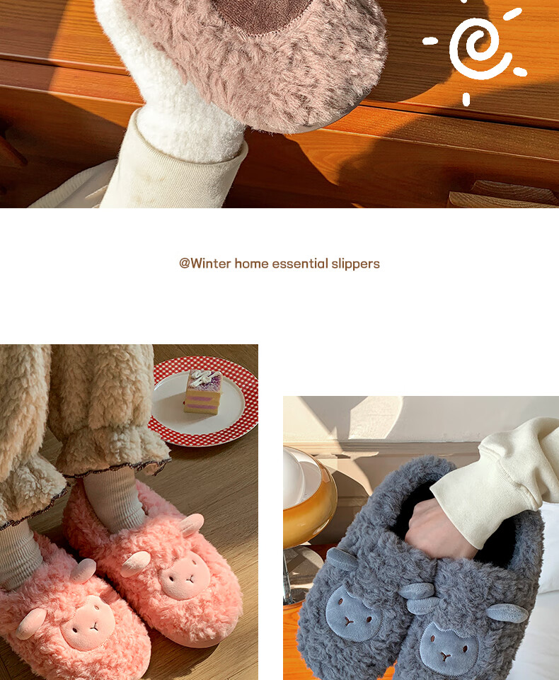 Runrou Women's Cotton Slippers Autumn Winter 2025 New Plush Warm Indoor Home Fuzzy Postpartum Closed-Heel Cotton Shoes 7