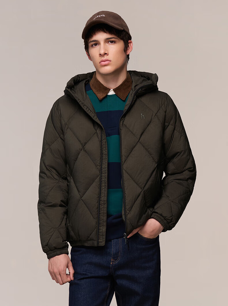 HAZZYS Men's Winter Goose Down Hooded Quilted Short Thick Jacket ASFZU0CDX07 2