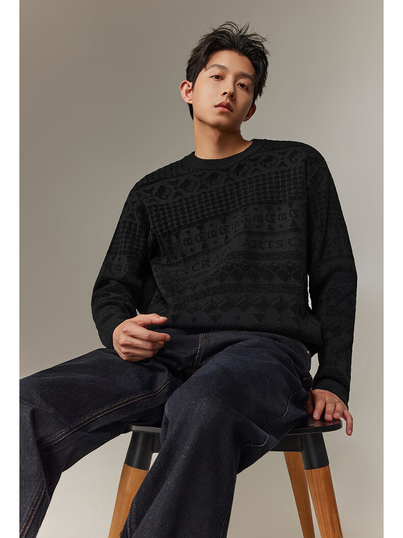CABBEEN Geometric Totem Jacquard 3D Logo Long Sleeve Modal Soft Knit Men's Sweater Winter 2025 2