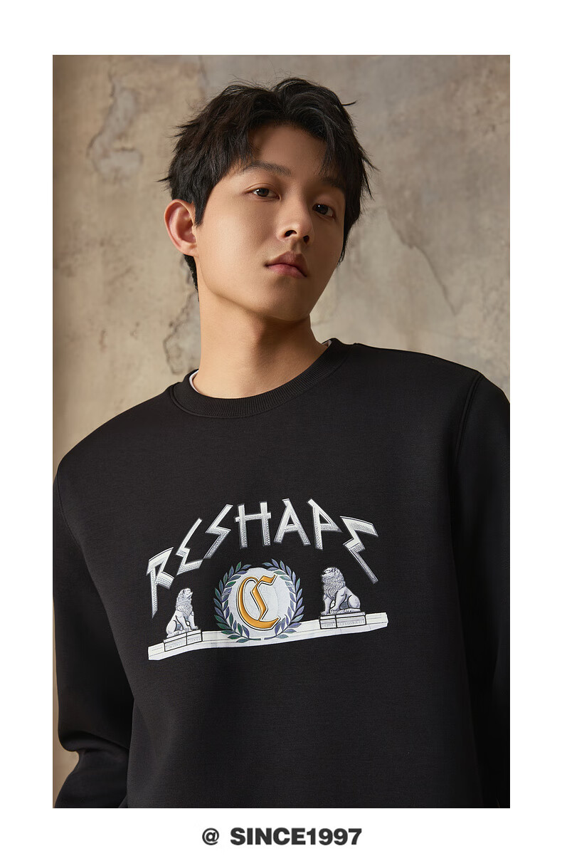 CABBEEN 320G Comfortable Air Layer Sweatshirt with Fortune Stone Lion and Logo Design Autumn Long Sleeve Sweatshirt 3