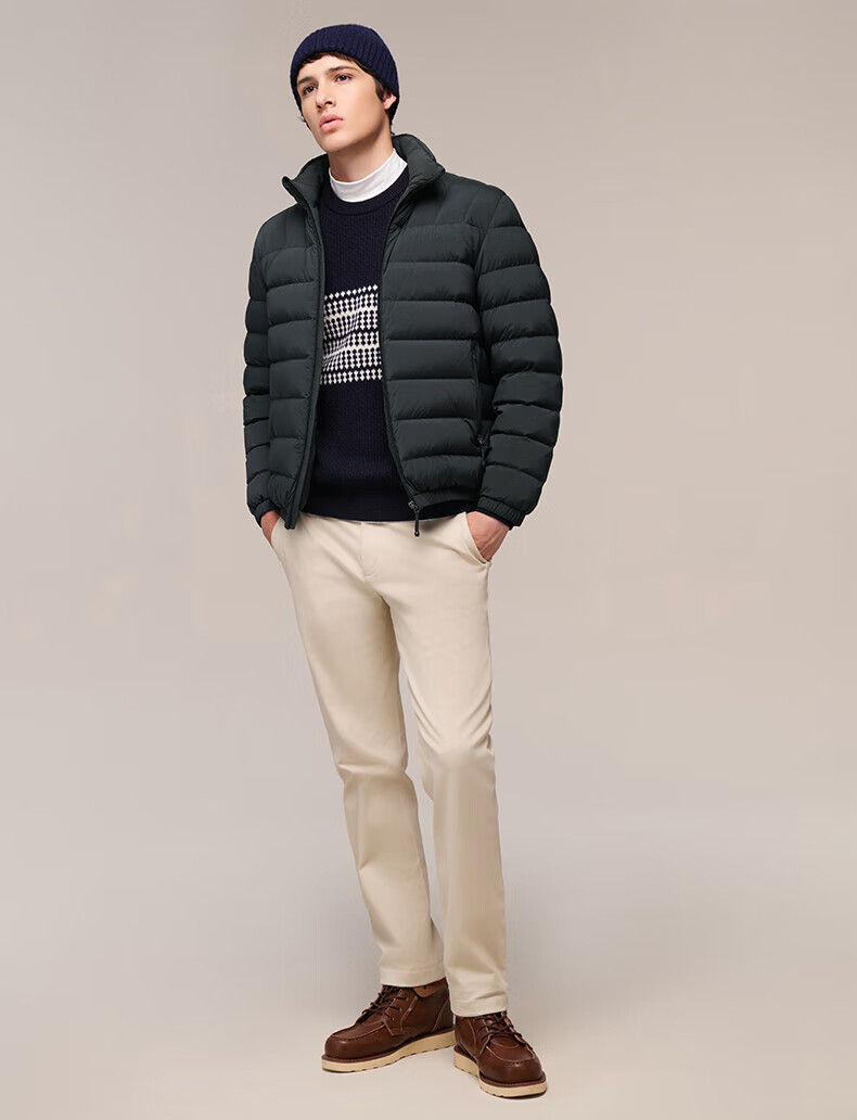 HAZZYS Men's Winter Goose Down Jacket Simple Casual Stand Collar Coat ASFZU0CDX09 6