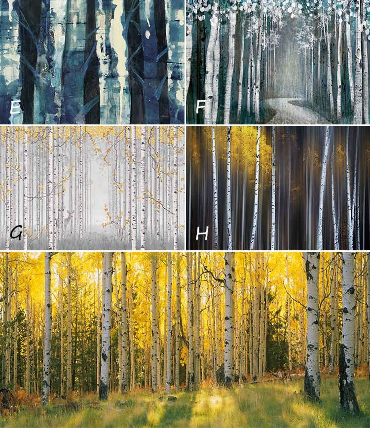 伊尔雅 3d北欧抽象手绘白桦树林风景壁纸5d客厅电视背景墙纸8d沙发