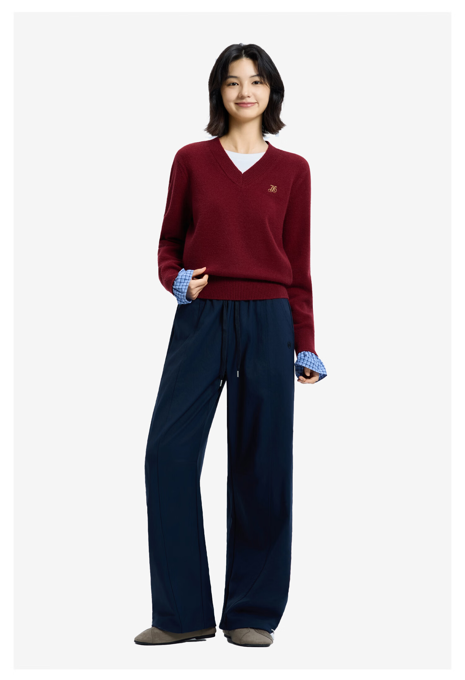 Meters Bonwe Women's Casual Pants 2025 Winter New Waist Splicing Casual Solid Color Simple Jogger Pants 6