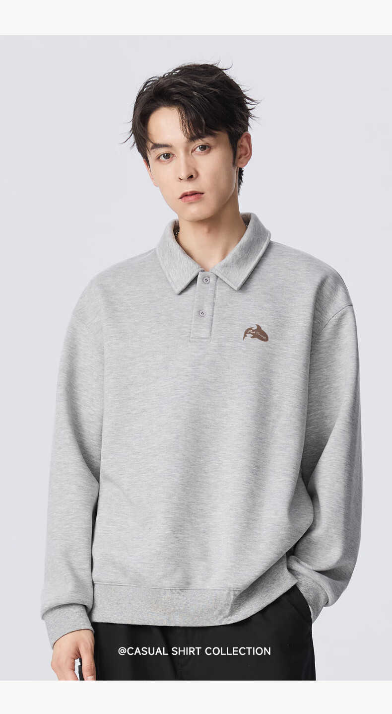 Mark Fairwhale American Heavyweight Fleece-Lined Polo Collar Casual Long Sleeve Sweatshirt Men Sand Color XL Fall/Winter 2025 7