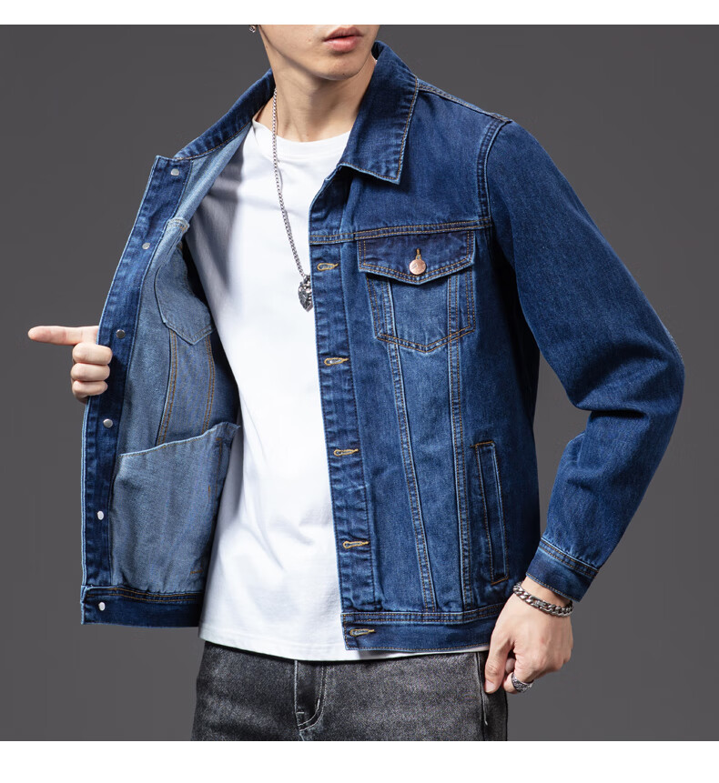 Woodpecker [Cotton Elastic Crisp] Men's Jacket 2026 Summer Business Casual Denim Coat Loose Fit Long Sleeve Blue 2XL 8