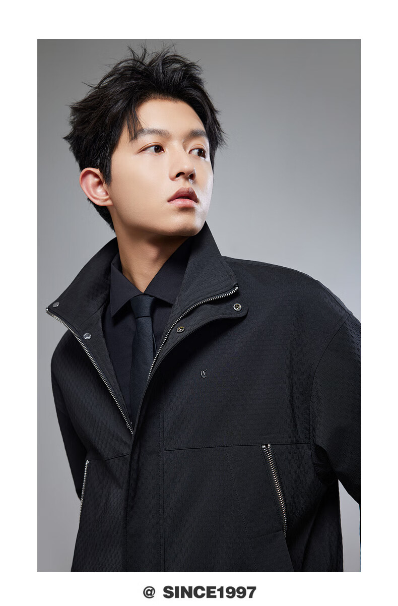 CABBEEN [Wrinkle Jacquard Fiber] Men's Jacket with Heavy Metal Zipper, Casual Autumn Long-Sleeve Outerwear Made of Jacquard Fabric 3