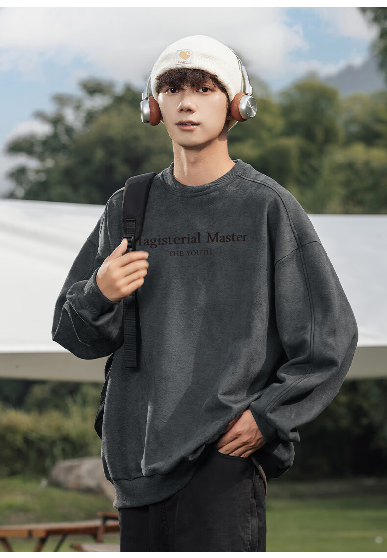 WOOD SOON Men's Vintage American Style Loose Fit Pullover Sweatshirt Autumn Winter Heavyweight Casual Top 18