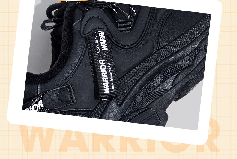 Warrior Official Women's Dad Sneakers 2026 Summer New Plush Warm Versatile Cotton Shoes Black Size 40 8