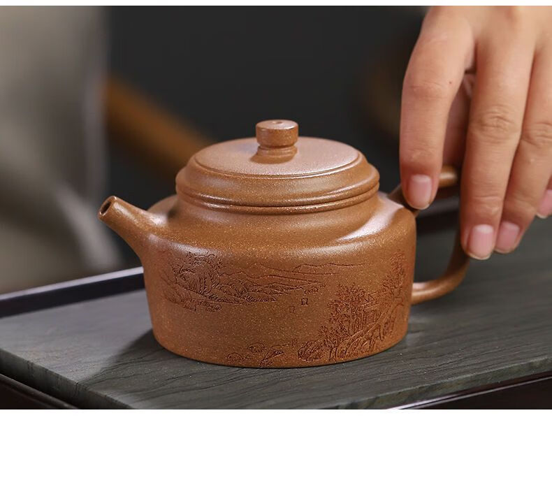 【官方旗舰】鑫祥势宸大师级沈文娟全纯手工刻绘山水原矿老段泥德钟壶