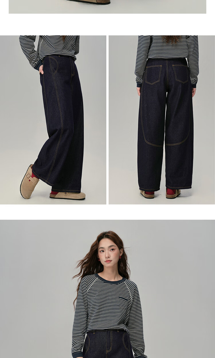 Giordano Designer Original Color Women's Denim Jeans Autumn Winter Contrast Stitch High Waist Carrot Pants 18415816 11