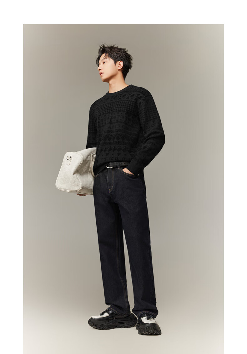CABBEEN Geometric Totem Jacquard 3D Logo Long Sleeve Modal Soft Knit Men's Sweater Winter 2025 5