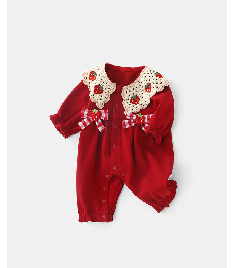 DUUDUU Baby Girl's Clothes, Hundred Days Celebration, First Birthday Princess Romper, Long-Sleeve Bodysuit, Newborn Onesie, Red, 90cm 4