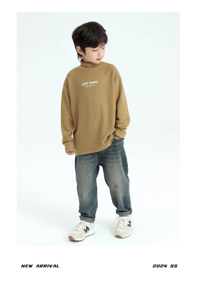 Little Elephant Ham Boys' Base Layer Shirt Autumn Winter Children's Innerwear Half Turtleneck New Boys' Trendy White 150 cm 30