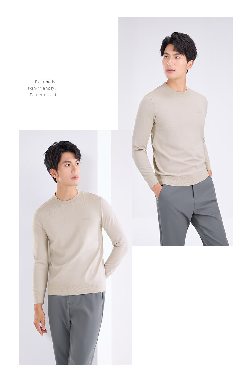 Laxton Men's Long Sleeve Knit Sweater Autumn Winter Heat Retention Warm Round Neck Pullover Solid Color Zero Pressure High Elasticity Sweater Deep Black L 3