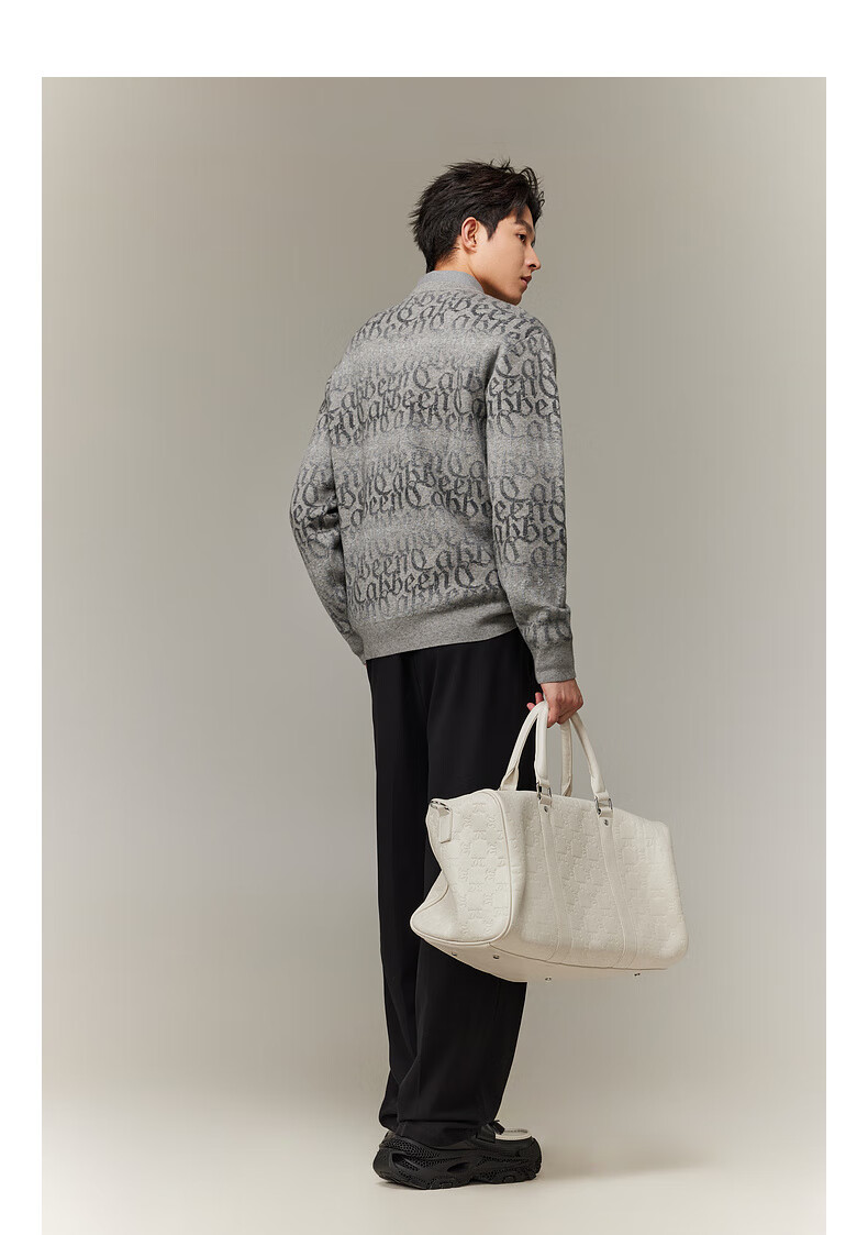 CABBEEN Multi-Yarn Woven Long Sleeve Sweater with CABBEEN Logo Vintage Pattern Winter Colorblock Knitwear 7
