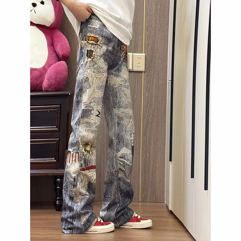 Herren Jeans Im American Retro Look Mit Print Und Geradem Schnitt_voghion.com