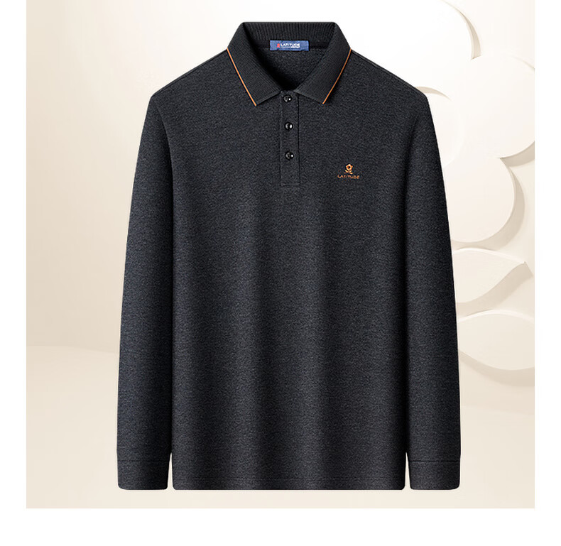MONTAGUT Men's Long Sleeve Polo Shirt Spring Autumn 100% Cotton Business Casual Skin-friendly Middle-aged T-shirt Graphite Gray XL 7