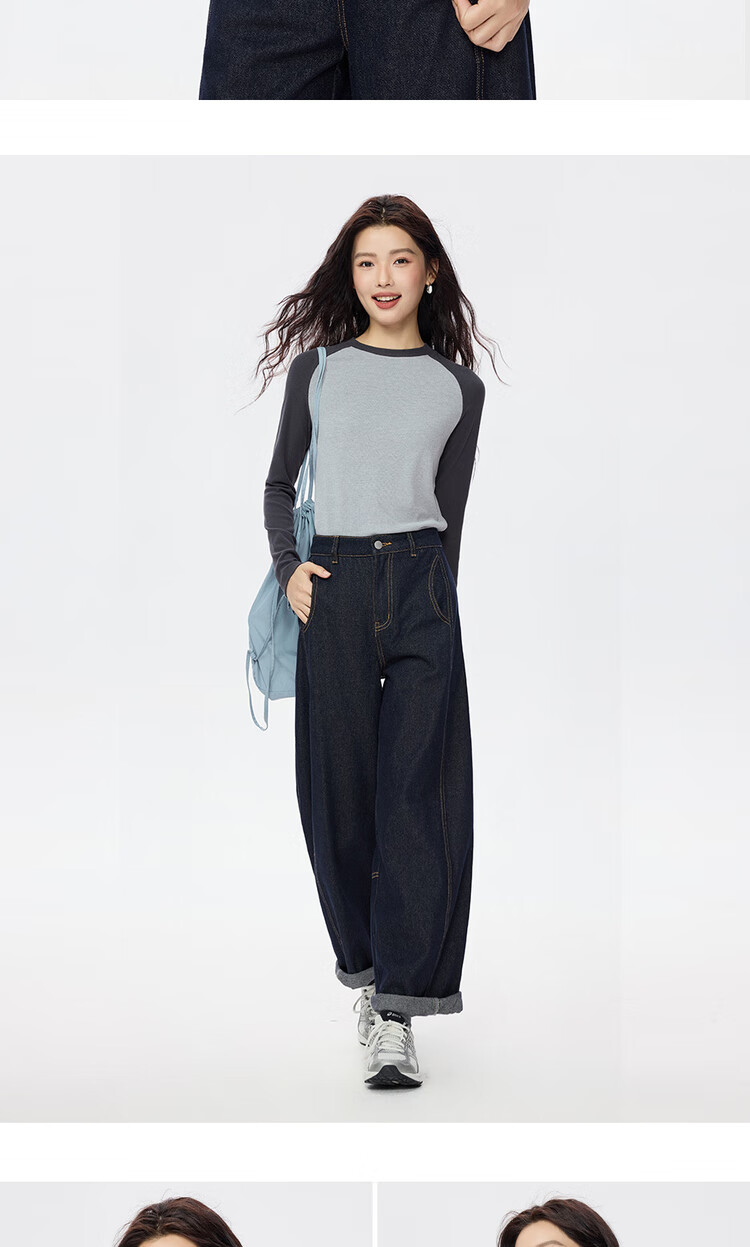 ZARA Women's Long Sleeve T-shirt with Elasticity, Vintage American Style Contrast Color Patchwork Round Neck Knitted Top 05325821 12
