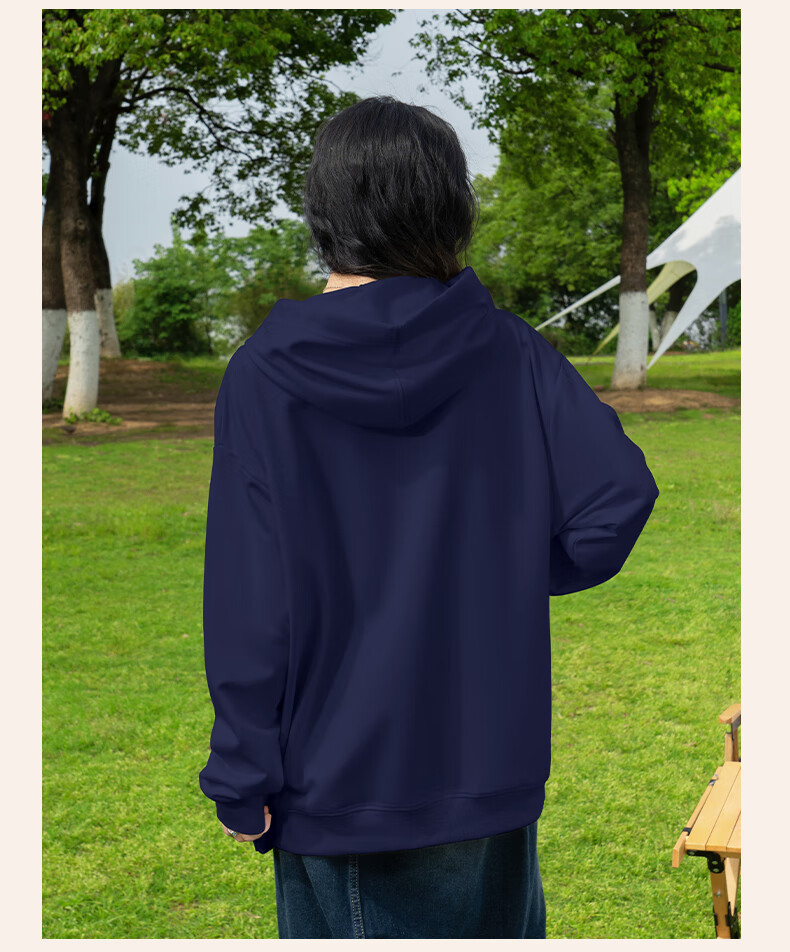 Baleno Women's Autumn Winter Fleece-Lined Navy Blue Hooded Sweatshirt 2025 New Heart Pattern Loose Casual Thick Warm Inner Layer Jacket 11