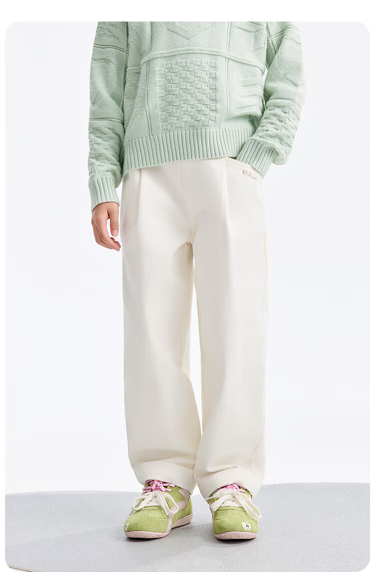Annil Kids Girls Woven Trousers 2025 Winter New Long Pants Milky White 140 3