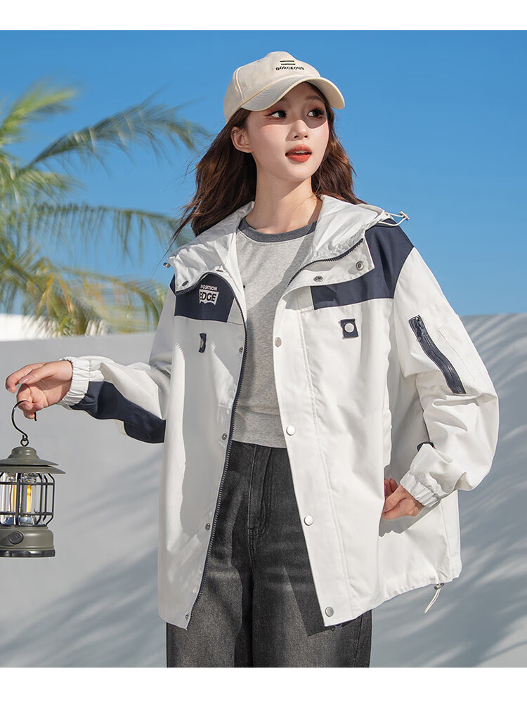 TonLion 2025 Autumn Women's Hooded Patchwork Workwear Jacket 3