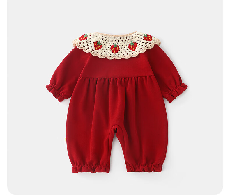 DUUDUU Baby Girl's Clothes, Hundred Days Celebration, First Birthday Princess Romper, Long-Sleeve Bodysuit, Newborn Onesie, Red, 90cm 5
