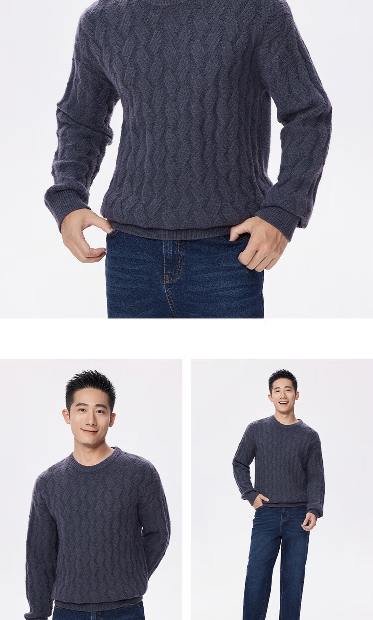 Giordano Men's Twisted Pattern Sweater Autumn Winter New Blended Anti-Pilling Vintage Crew Neck Knitwear 13055764 14