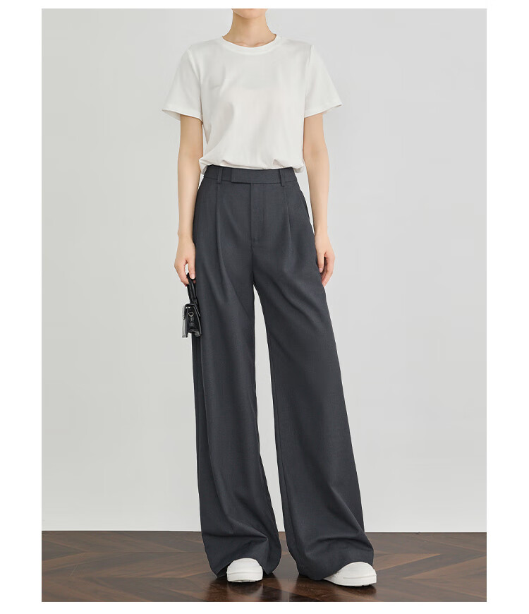 FAESSLIN [A4 Waist-Killing] Dark Gray High-Waisted Dress Pants for Women, 2026 Summer Thin Style, Elegant Draping Casual Wide-Leg Trousers for Wome 22