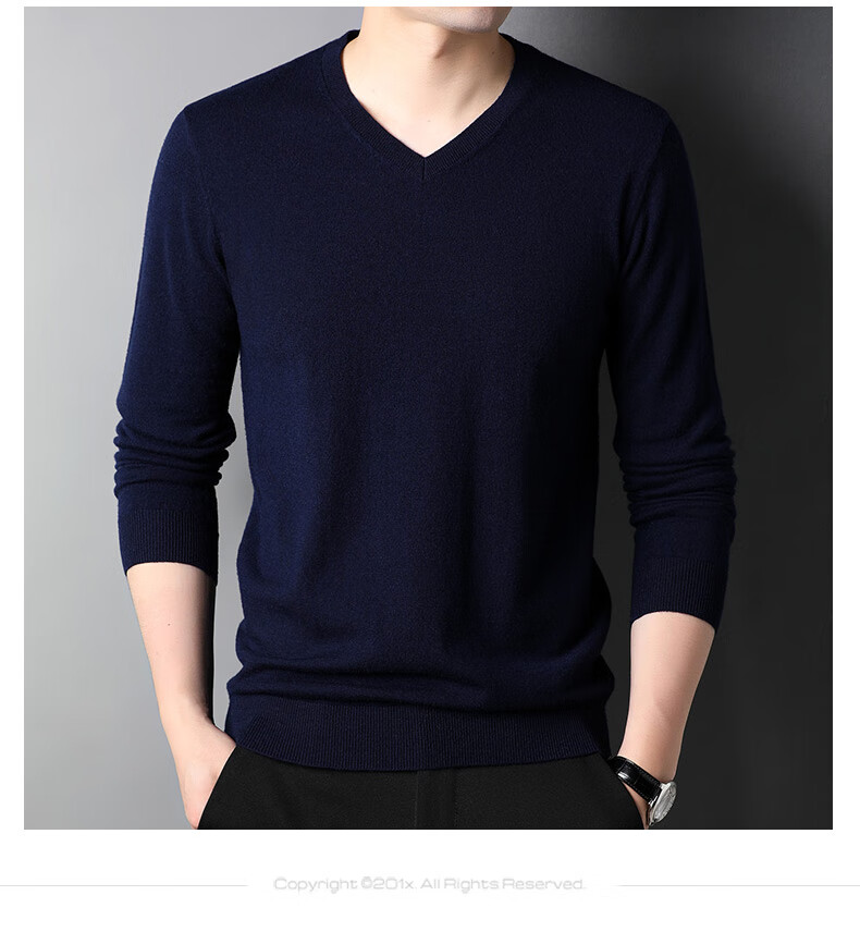 ROMON 100% Pure Wool Men's Classic Basic Thin V-Neck Sweater Autumn Winter Casual Knitwear Base Layer 9