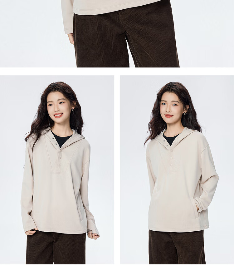 Giordano Women's T-Shirt Distressed Hooded Half-Zip Loose Knit Sweatshirt 05325801 12