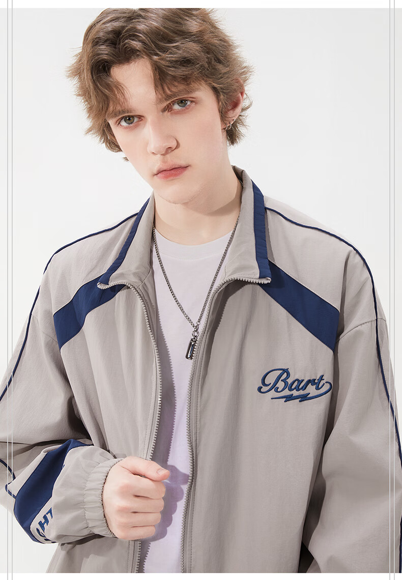 THE SIMPSONS Casual Loose Trendy Embroidered Colorblock Unisex Jacket Coat Gray Regular L 4