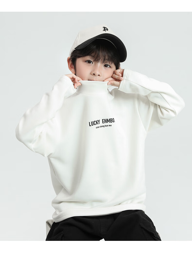 Little Elephant Ham Boys' Base Layer Shirt Autumn Winter Children's Innerwear Half Turtleneck New Boys' Trendy White 150 cm 21