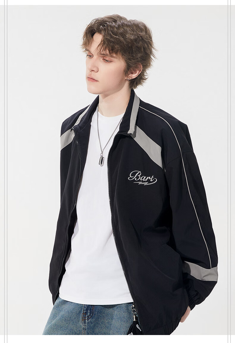 THE SIMPSONS Casual Loose Trendy Embroidered Colorblock Unisex Jacket Coat Gray Regular L 16