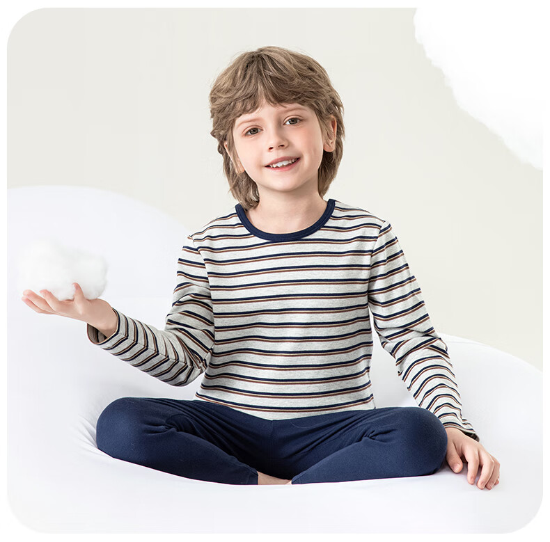 YINGBOLUN Boys' Thin Autumn Long Sleeve Base Shirt Set for Kids, Green Stripes, Size 160 21