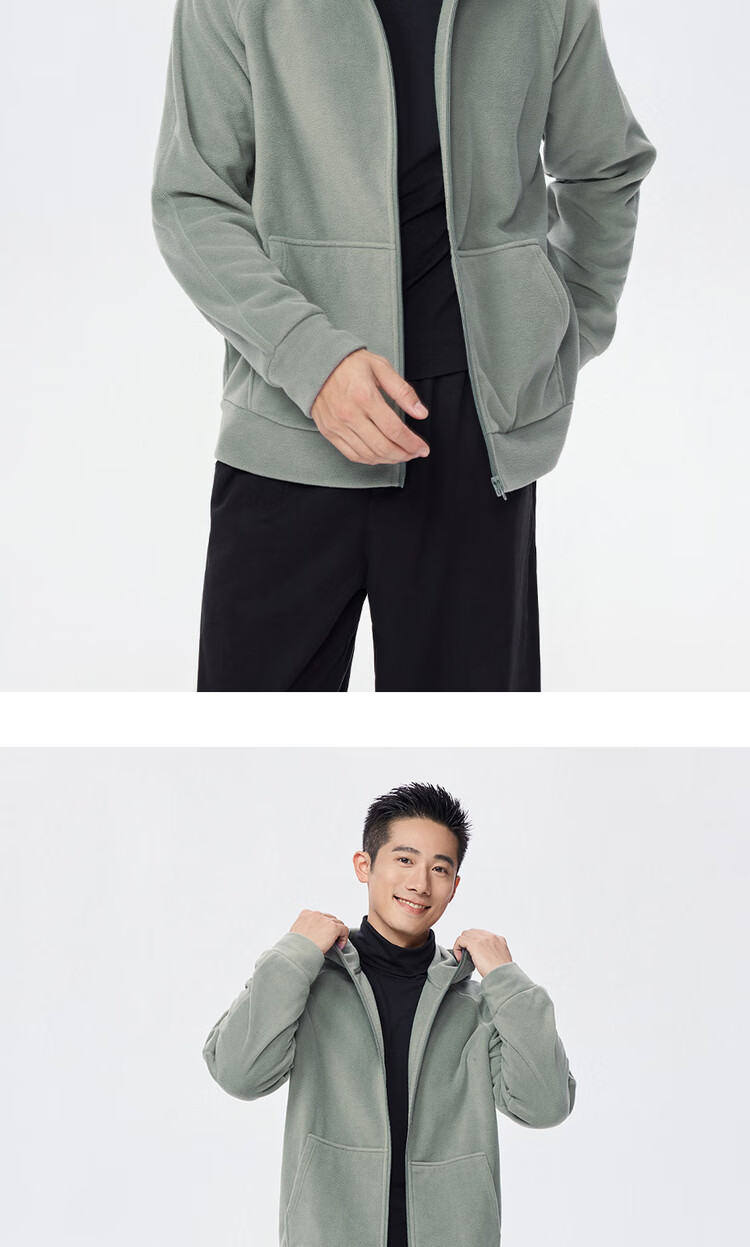 Giordano Men's Fleece Jacket Autumn Winter Kangaroo Pocket Loose Fit Hooded Zip-up 13075782 14