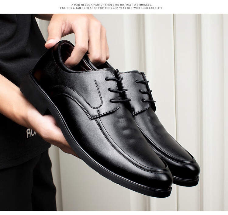Hengyuanxiang Men's Leather Shoes Business Casual Lace-up New Formal Derby Work Wedding Shoes J37929 Black 38 9
