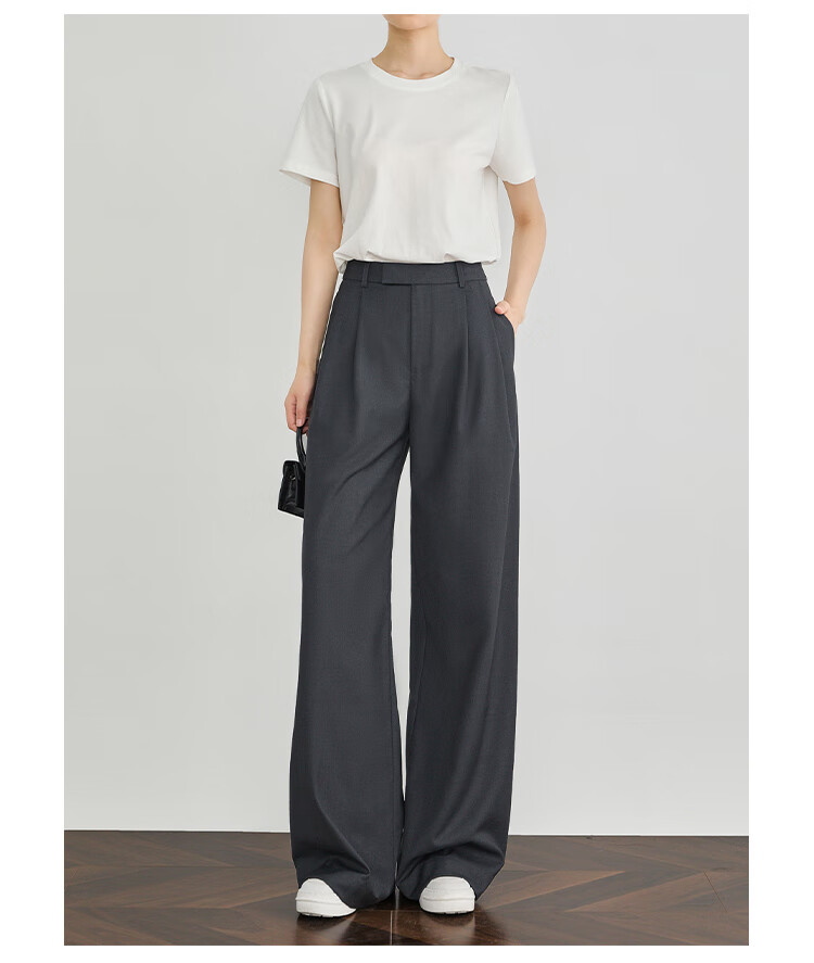 FAESSLIN [A4 Waist-Killing] Dark Gray High-Waisted Dress Pants for Women, 2026 Summer Thin Style, Elegant Draping Casual Wide-Leg Trousers for Wome 23