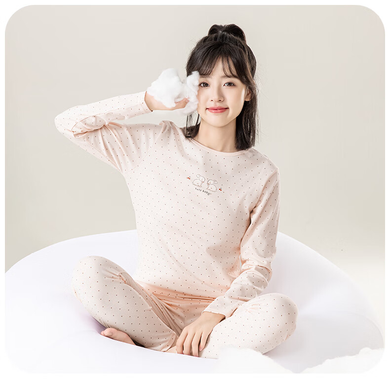 Yingbolun Girls' Cotton Underwear Set, Base Layer Cotton Shirt and Pants, Class A, Beige, Size 165 7