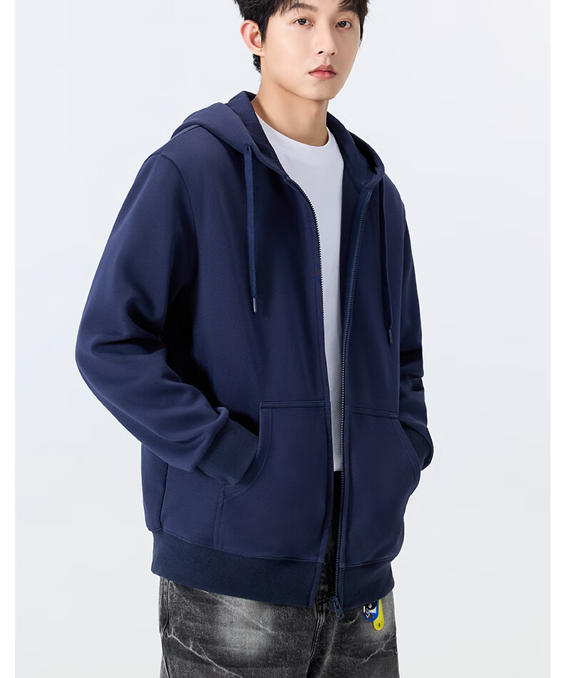 MINISO Men's Heavyweight Cardigan Hoodie Spring Casual American Lazy Style Hooded Sports Jacket Light Gray 3XL 7