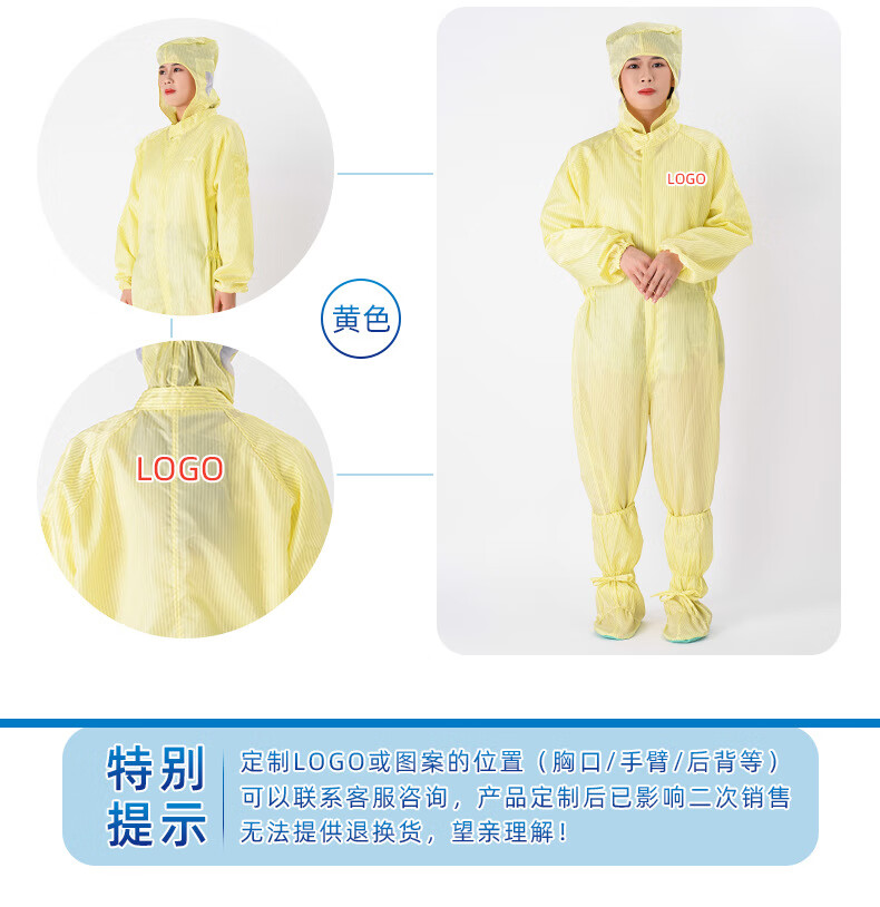 BAIGE Anti-Static Hooded Coverall Cleanroom Protective Suit Laboratory Clean Coverall White 2XL 2